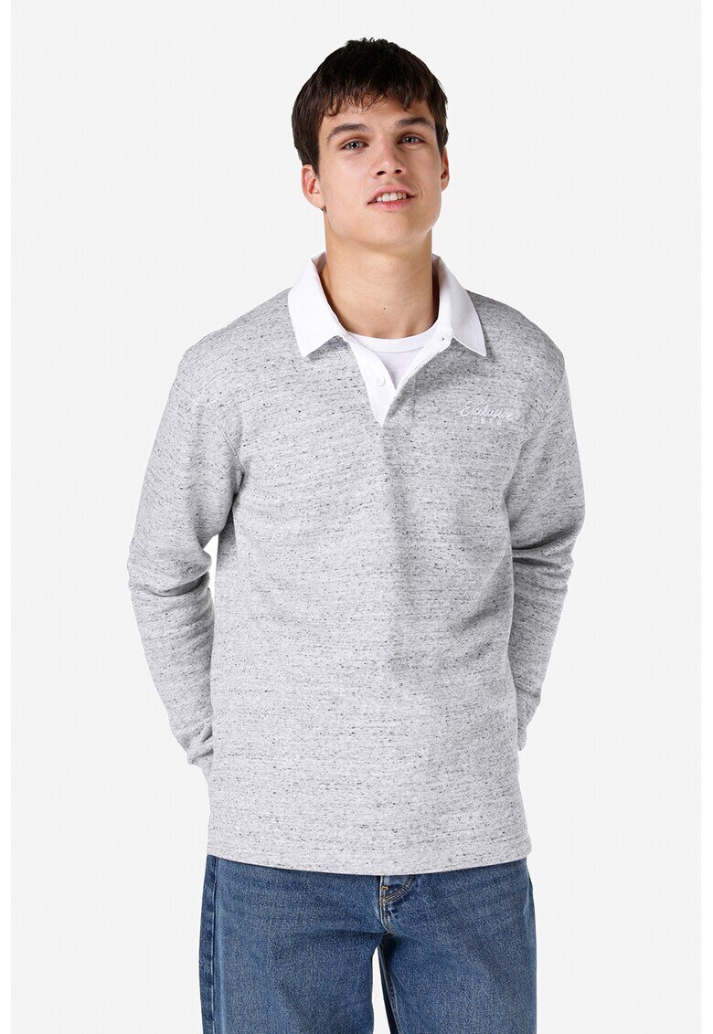 COLINS Bluza polo cu guler contrastant - Alb/Gri melange