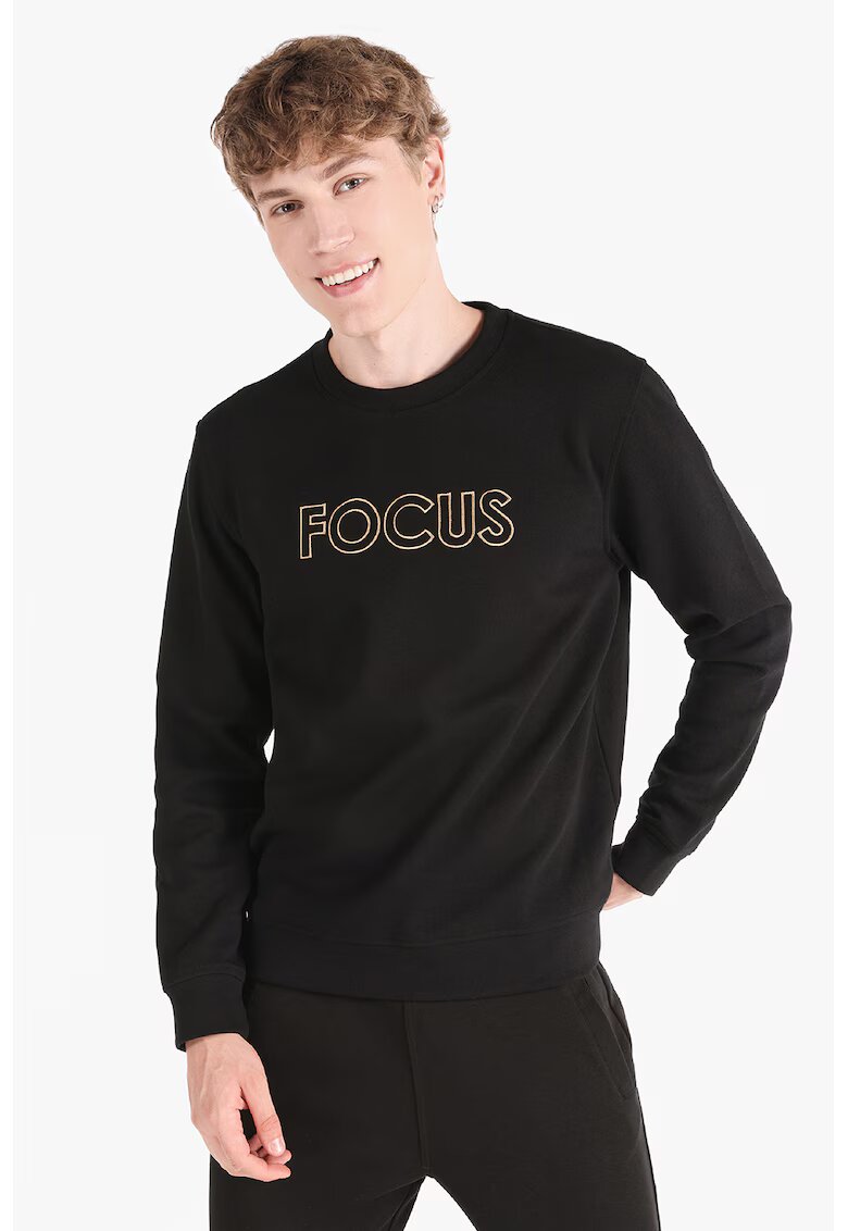 COLINS Bluza sport cu decolteu la baza gatului si text brodat - Negru