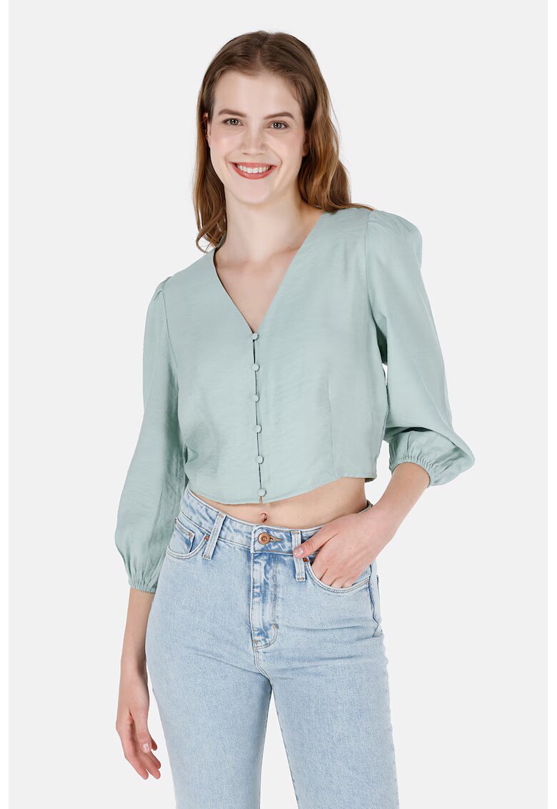 COLINS Camasa crop cu maneci bufante - Verde pal