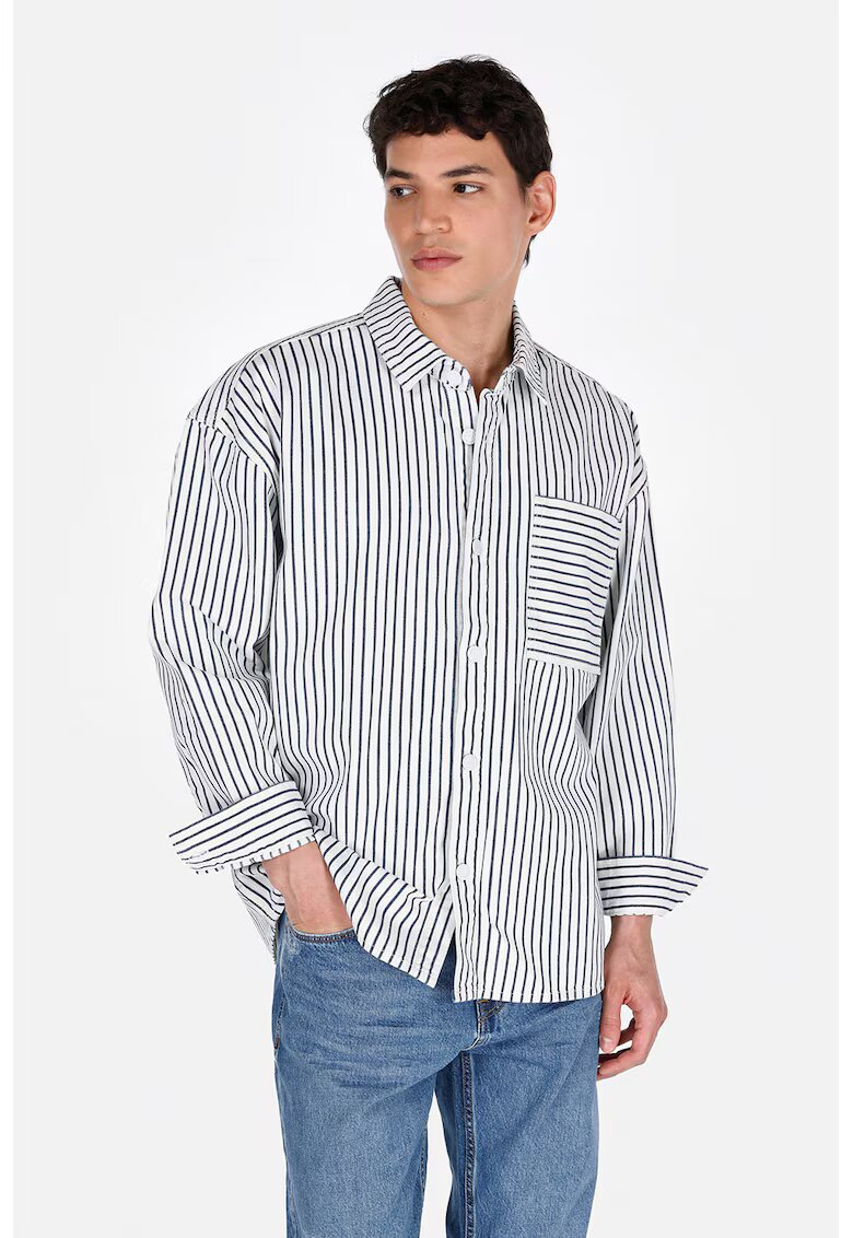 COLINS Camasa cu maneci lungi si model in dungi - Alb/Albastru inchis