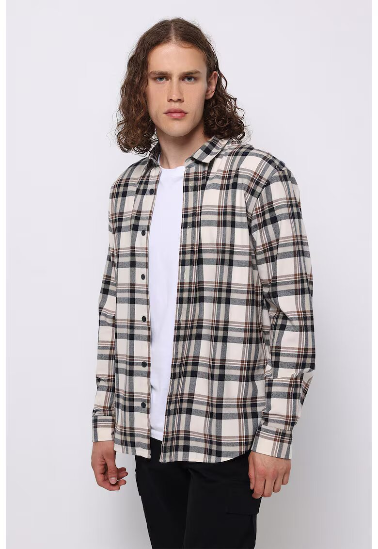 COLINS Camasa din bumbac cu model in carouri - Negru/Maro/Bej