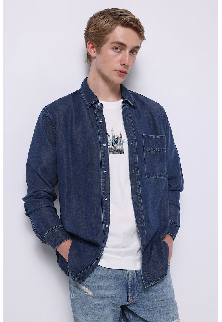 COLINS Camasa din material chambray cu guler clasic - Bleumarin