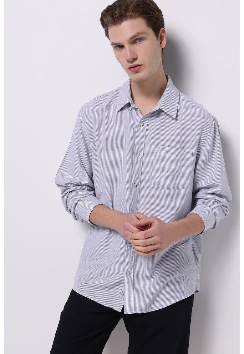 COLINS Camasa relaxed fit din amestec de in cu buzunar pe piept - Alb/Bleumarin