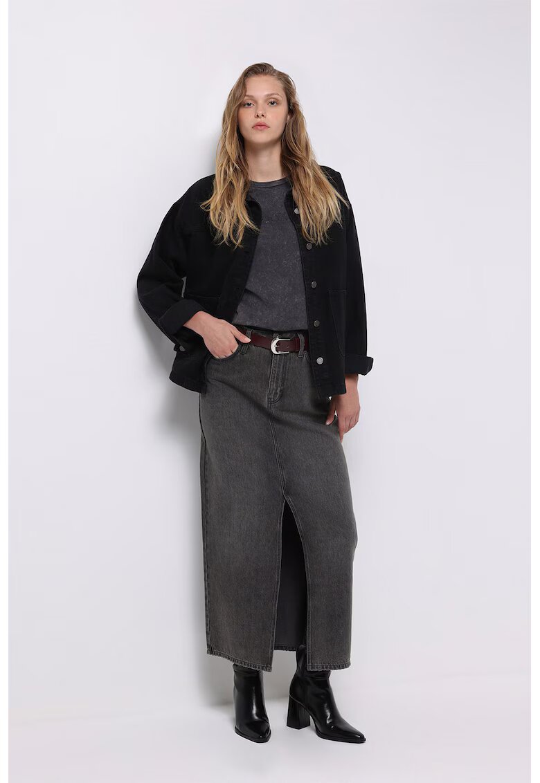 COLINS Fusta de denim cu slit frontal - Gri antracit