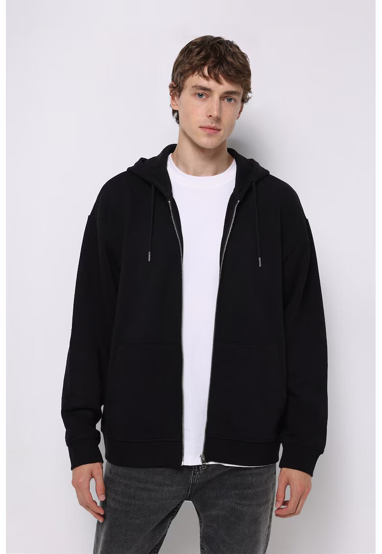 COLINS Hanorac supradimensionat din bumbac - Negru/Gri antracit/Transparent