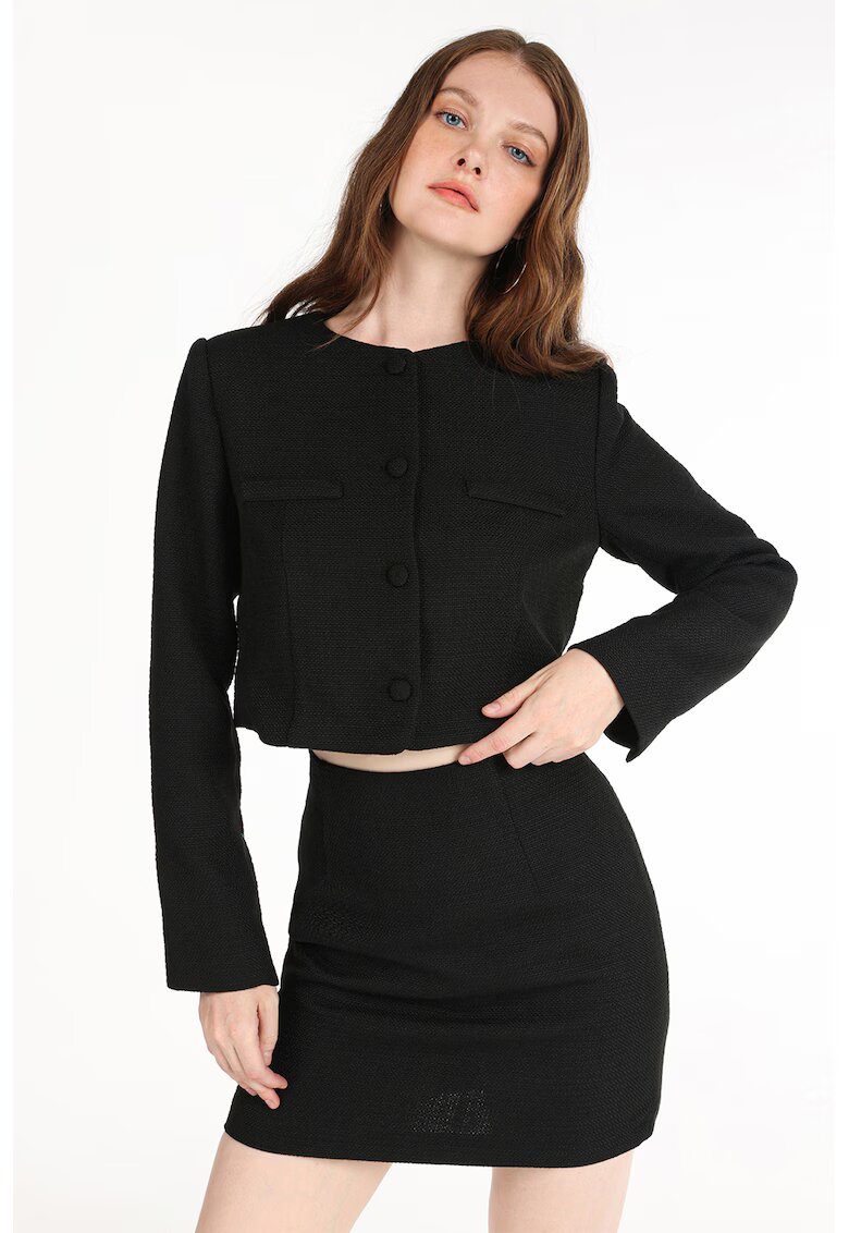 COLINS Jacheta crop cu buzunar pe piept - Negru