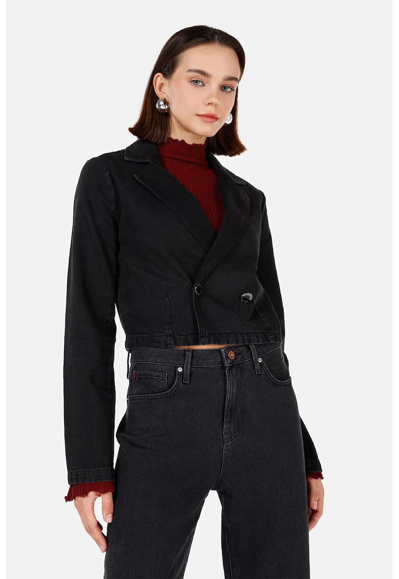 COLINS Jacheta crop de bumbac - Negru