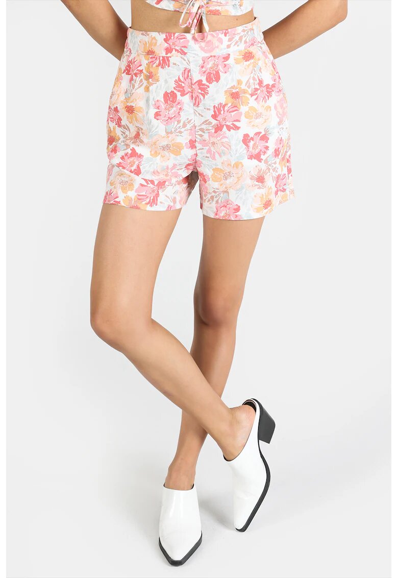 COLINS Pantaloni scurti din amestec de in cu talie elastica - Alb/Roz