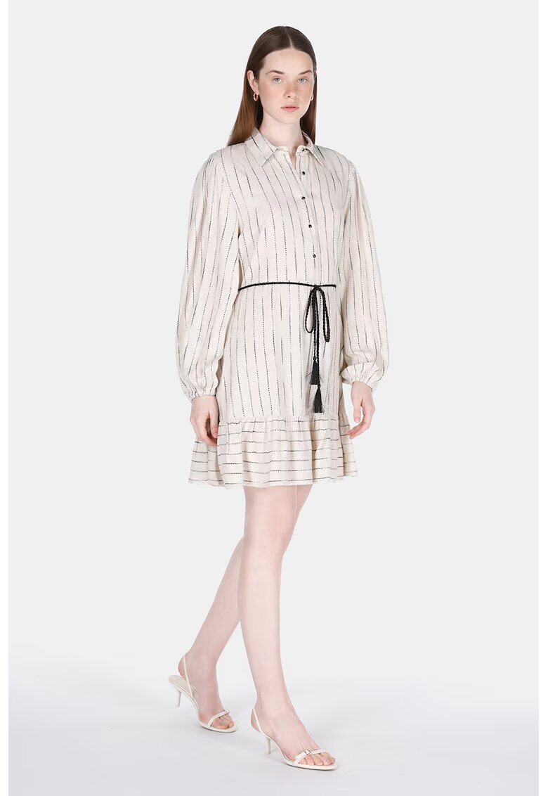 COLINS Rochie din amestec de in cu dungi - Bej/Negru stins