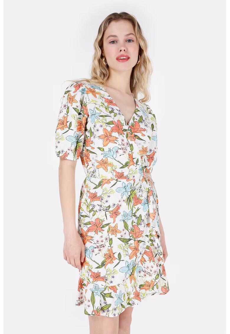 COLINS Rochie din amestec de in cu model floral - Alb/Portocaliu/Albastru