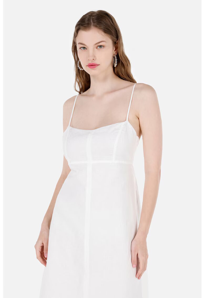 COLINS Rochie din amestec de in si bumbac cu bareta - Alb