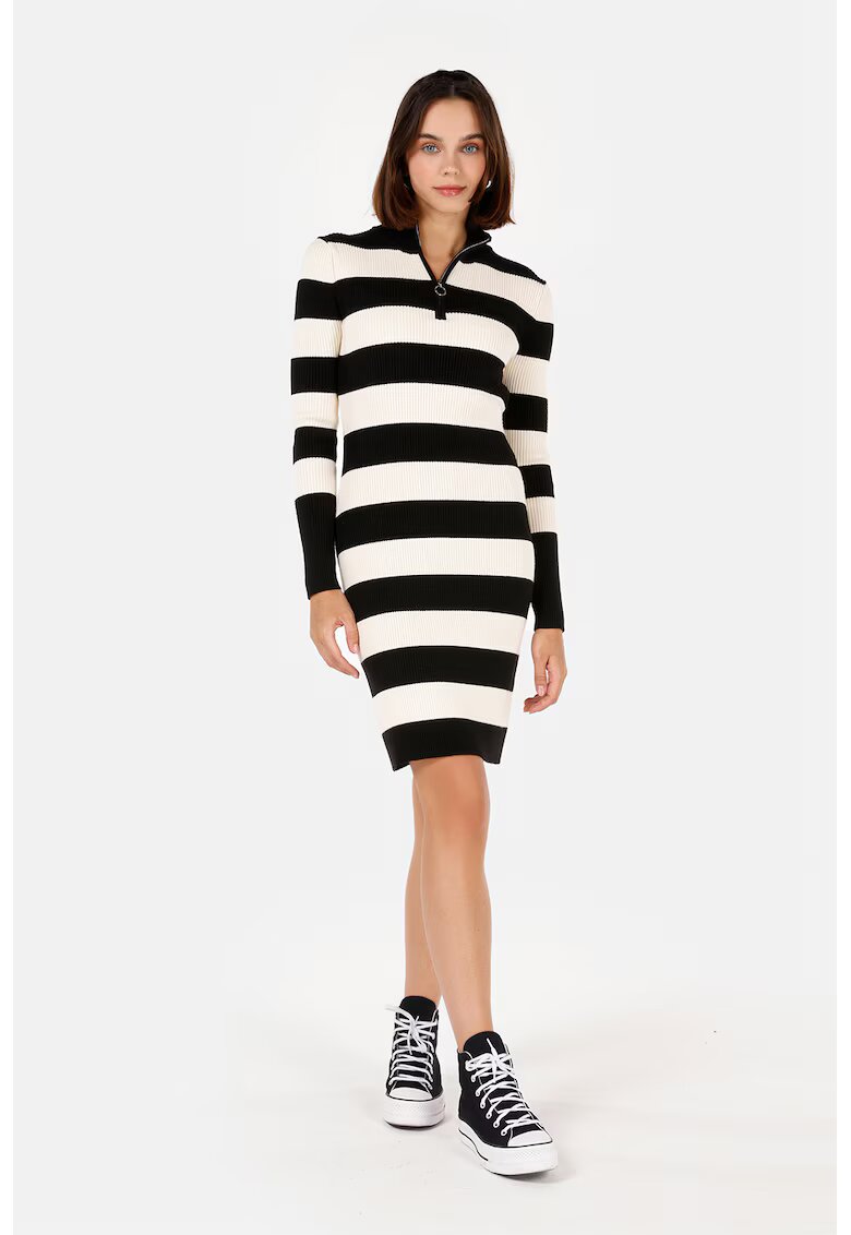 COLINS Rochie mini tricotata cu dungi - Negru/Alb murdar
