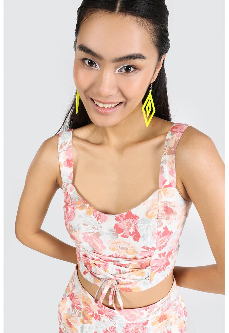 COLINS Top crop cu imprimeu floral - Alb/Roz