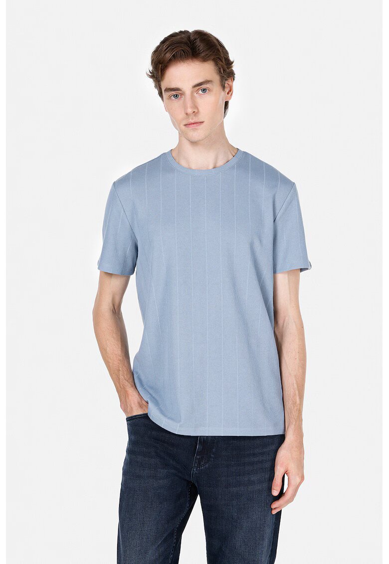 COLINS Tricou striat cu decolteu la baza gatului - Albastru pastel