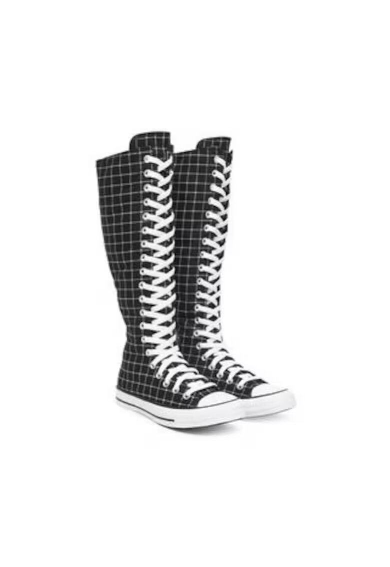 Converse Tenisi lungi dama - cu carouri - textil - alb/negru