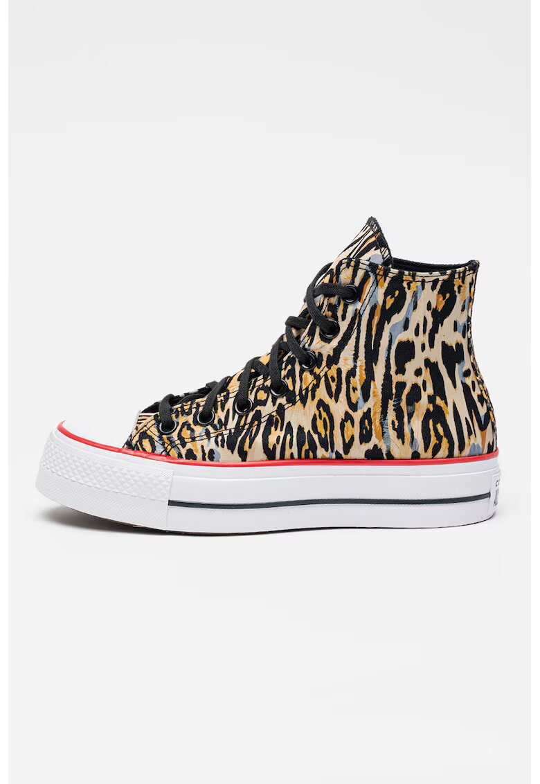 Converse Tenisi mid-cut cu talpa flatform si model animal print Lift Hi - Negru/Bej