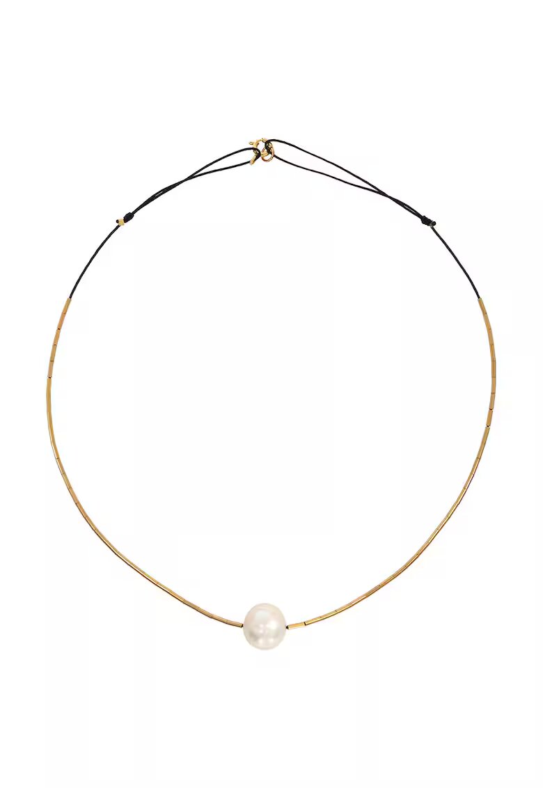 CORINA MARDARI Colier de aur filat de 14K/20 cu perla de apa dulce - Alb/Auriu