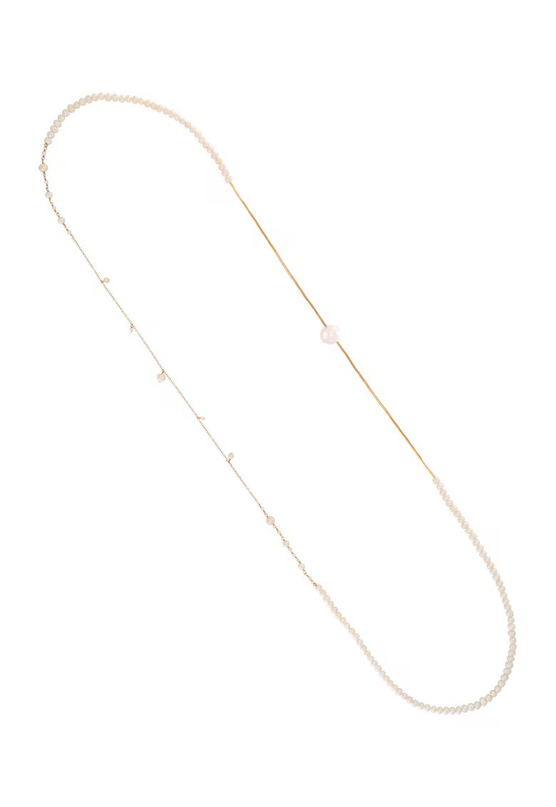 CORINA MARDARI Colier lung din aur filat de 14K/20 cu perle de apa dulce - Alb/Auriu
