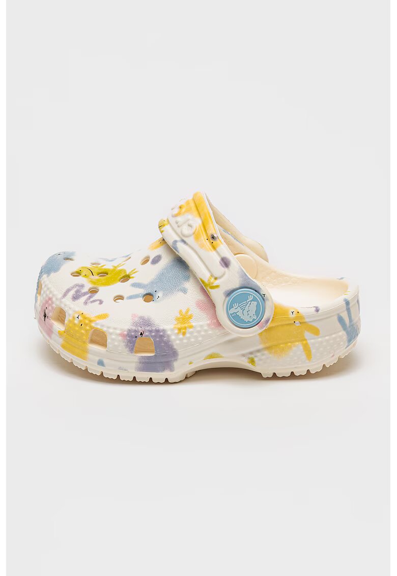 Crocs Saboti cu model clasic si imprimeu animale - Albastru pastel/Galben pal/Crem