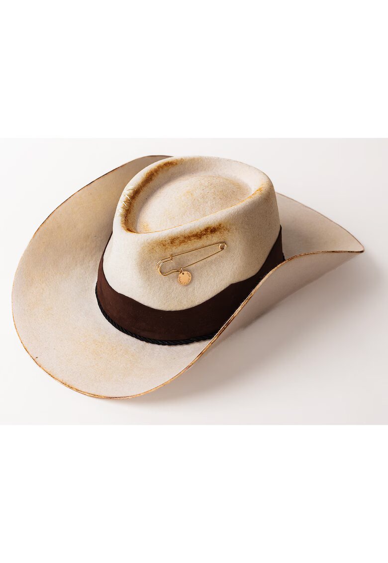 Dadarlat Palarie cowboy unisex din lana cu detalii cu aspect ars - Alb murdar