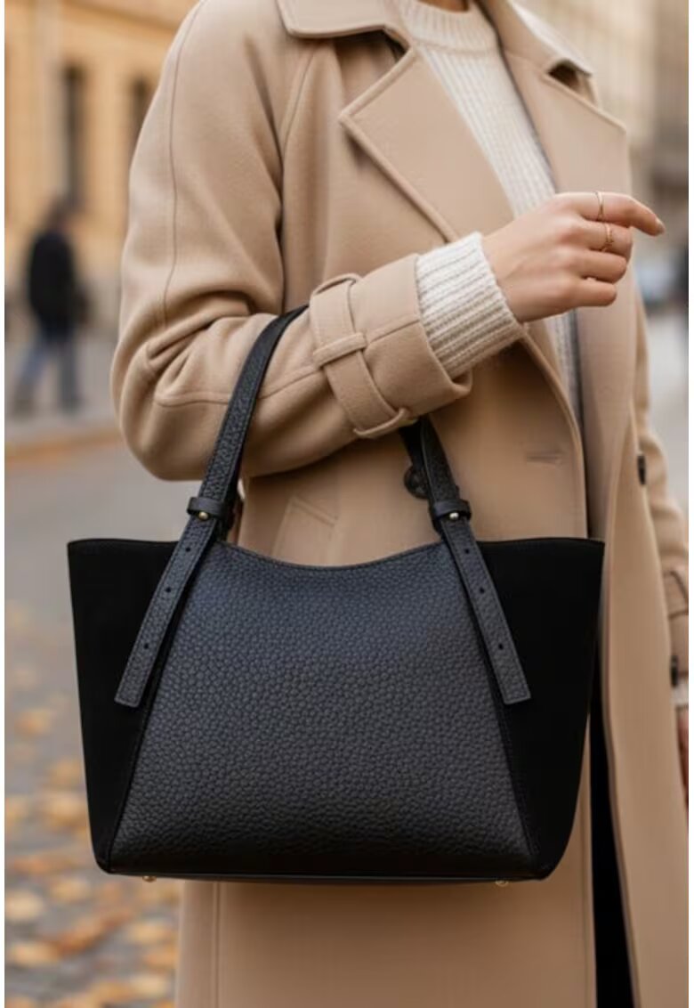 Dasha Geanta dama din piele texturata si intoarsa neagra
