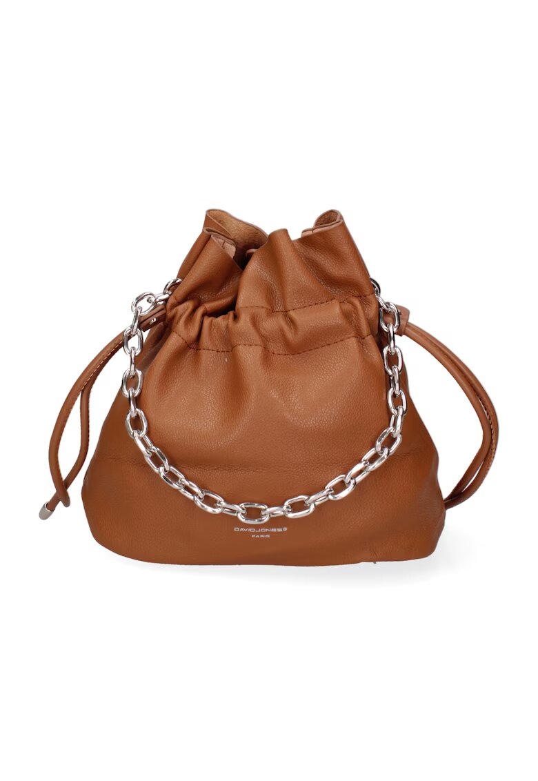 David Jones Geanta bucket de piele ecologica cu bareta lant - Coniac