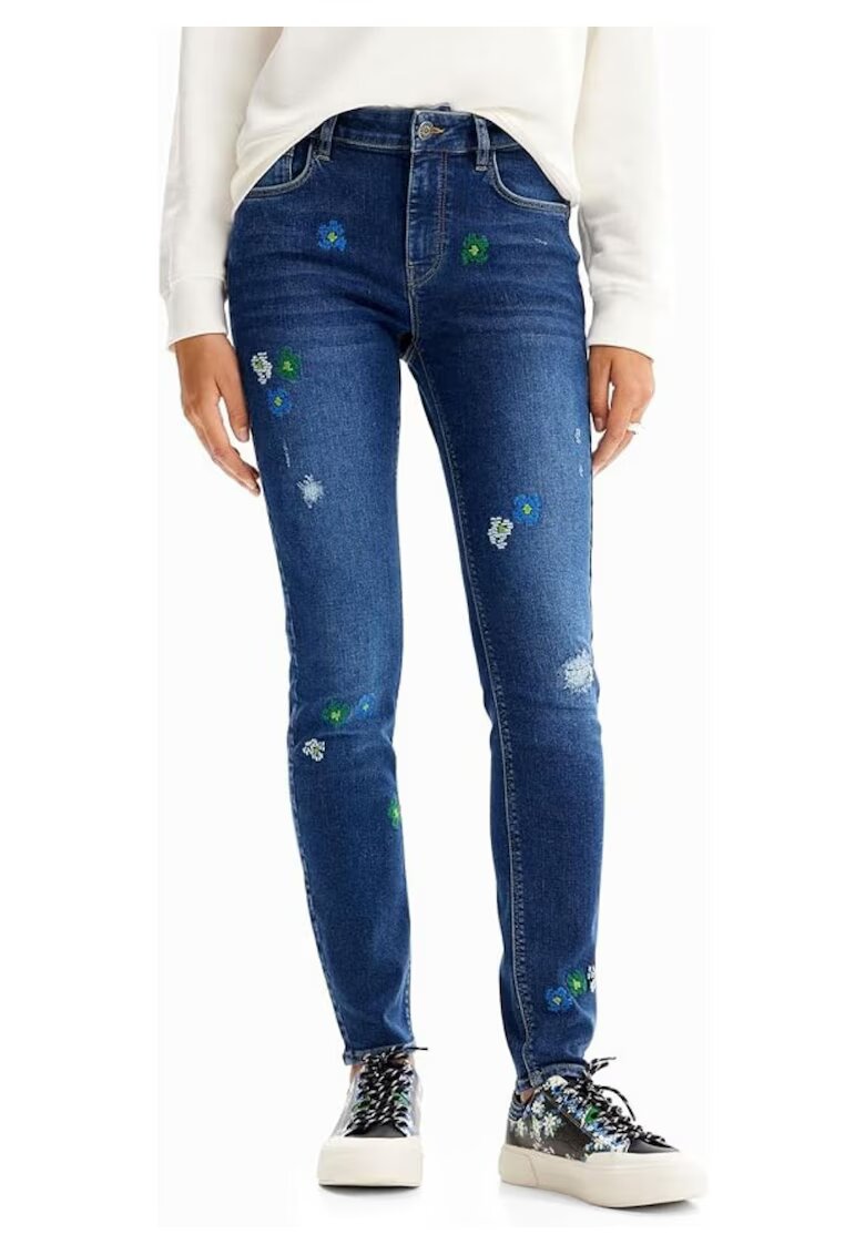 Desigual Blugi slim fit cu broderii -