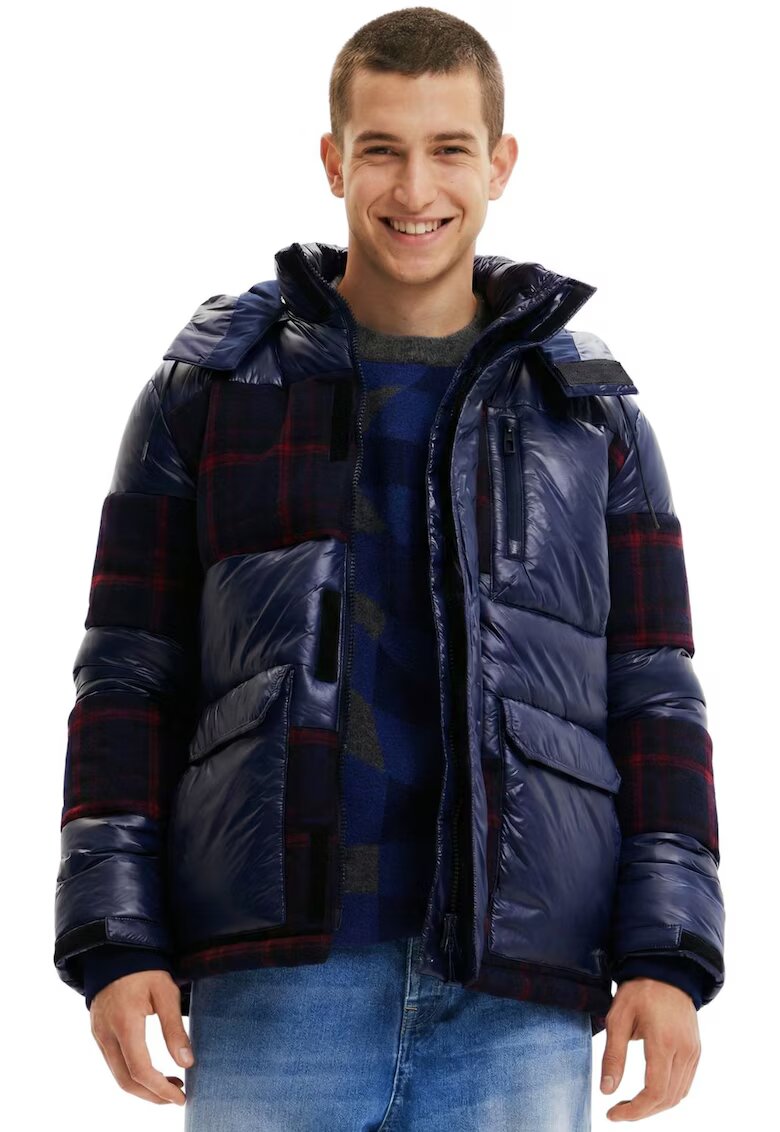 Desigual Geaca barbati bleumarin - matlasata - cu gluga - lana/poliester