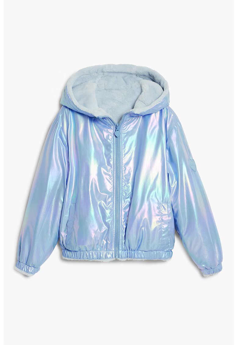 Desigual Jacheta cu gluga si aspect metalizat - Albastru deschis