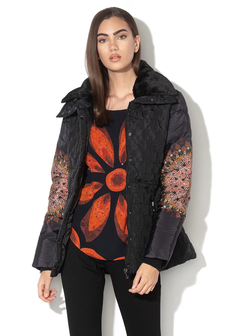 Desigual Jacheta cu vatelina si guler de blana sintetica detasabil Aggu - Negru