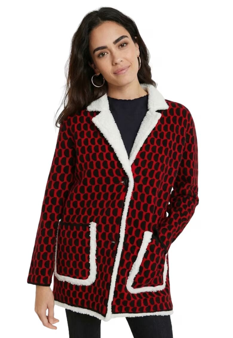 Desigual Palton scurt dama rosu - material acril - interior sherpa - casual