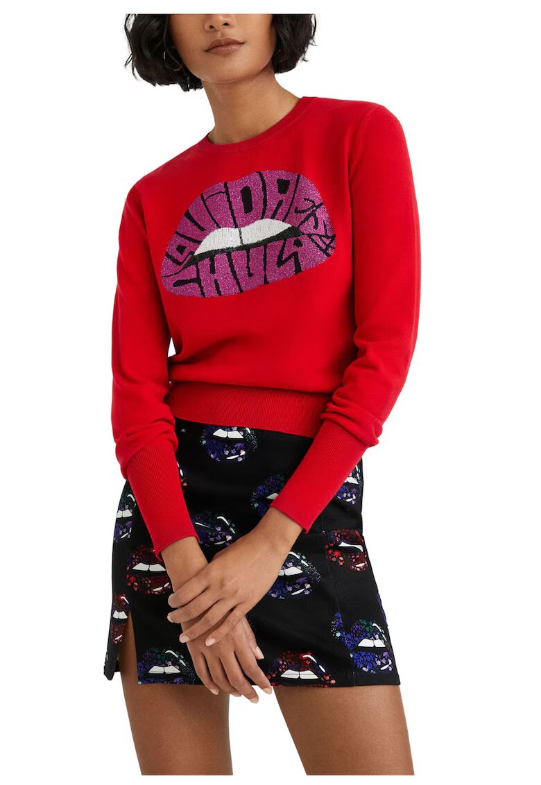 Desigual Pulover cu imprimeu si decolteu rotund -