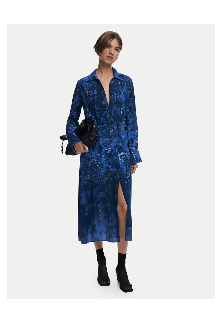Desigual Rochie camasa dama albastru - fabricata din material de calitate