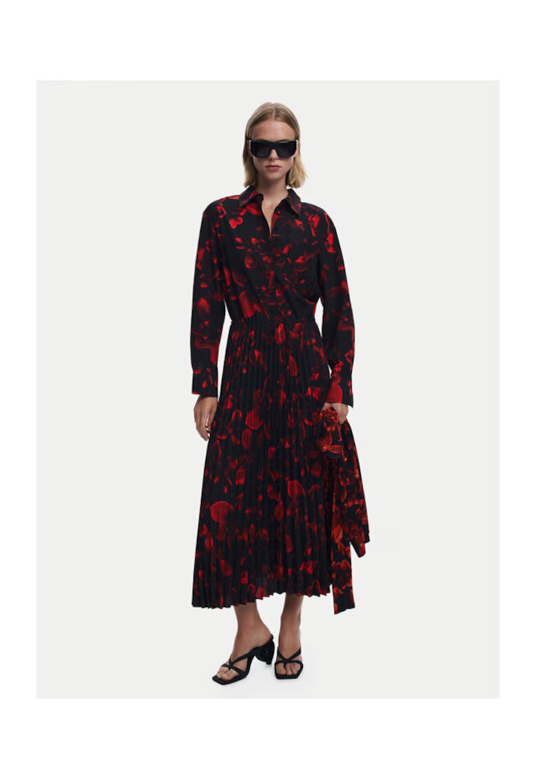 Desigual Rochie Camasa dama rosu - negru - din material textil