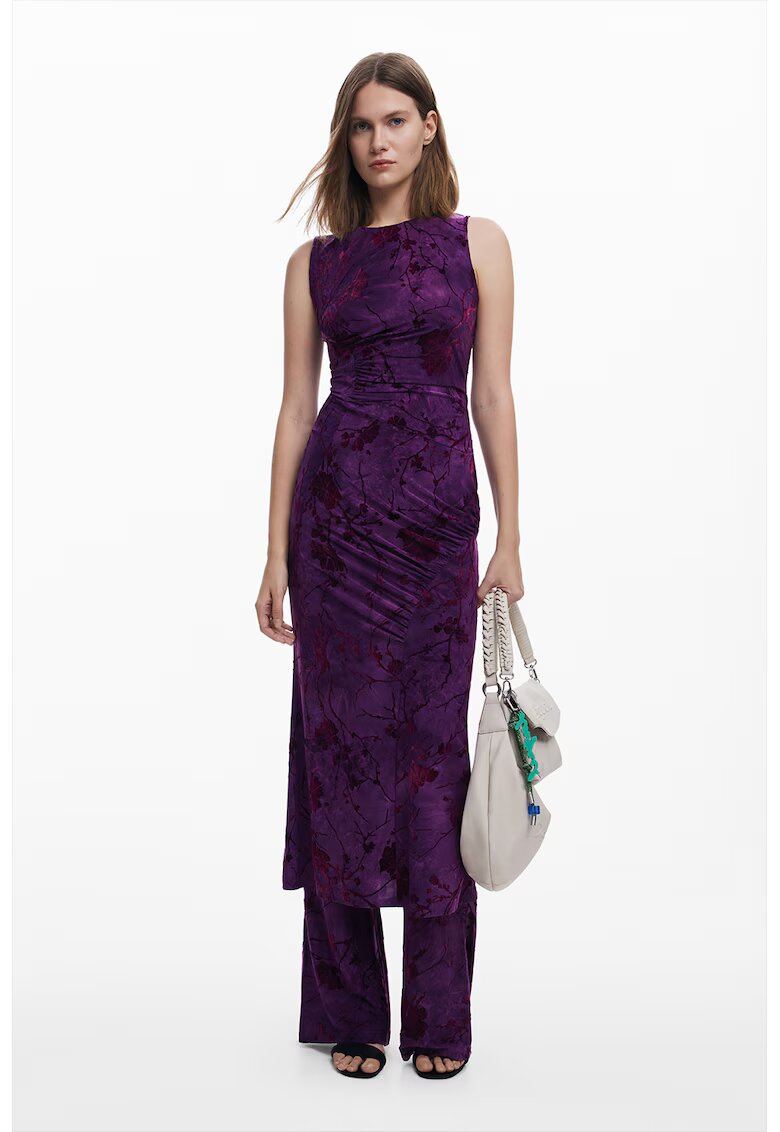 Desigual Rochie cu model floral si fronseuri - Ametist