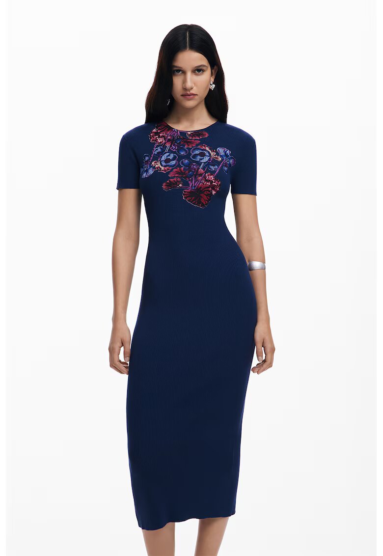 Desigual Rochie midi cu slit pe partea din spate - Rosu/Violet/Bleumarin