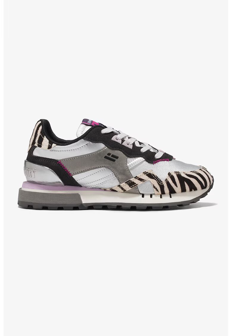 DFranklin Pantofi sport low-cut cu model animal print - Alb fildes/Negru/Argintiu