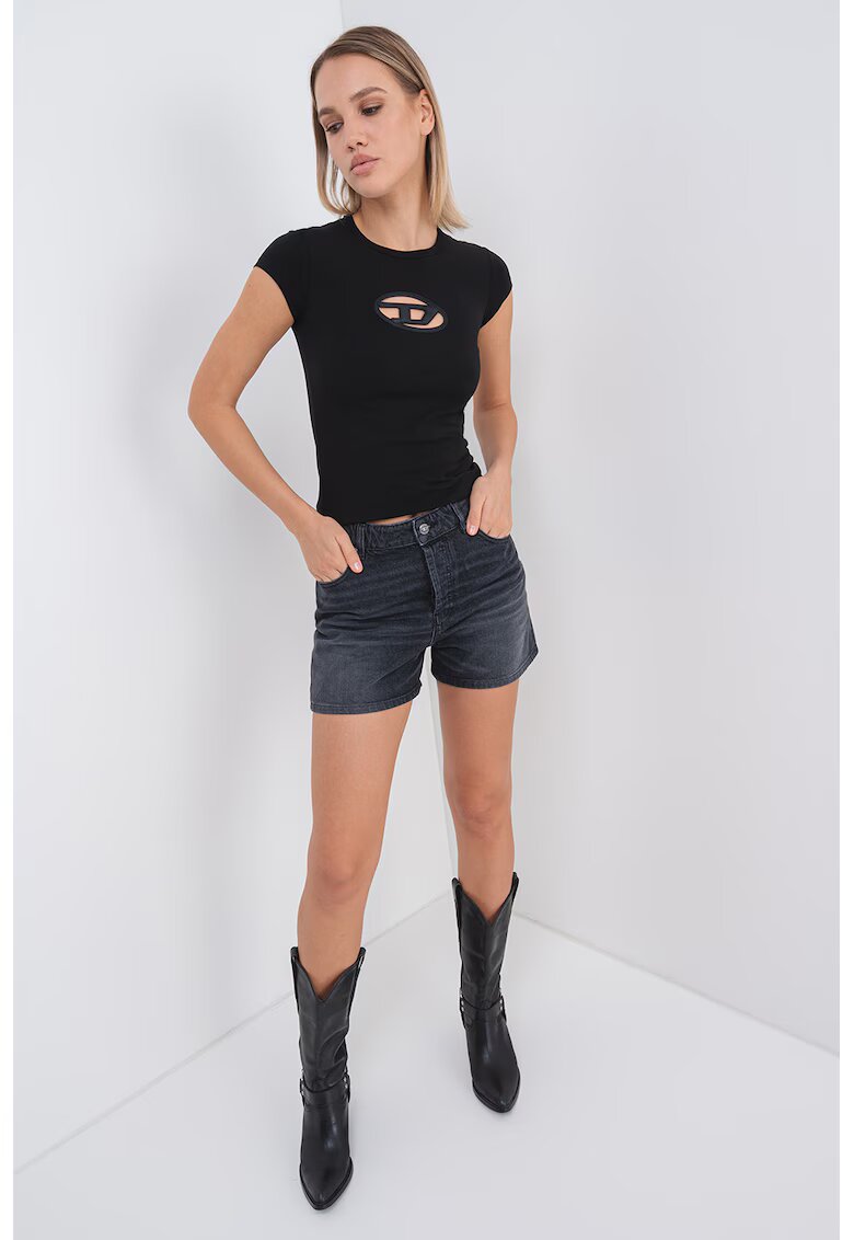 Diesel Blugi scurti cu talie inalta - Negru melange