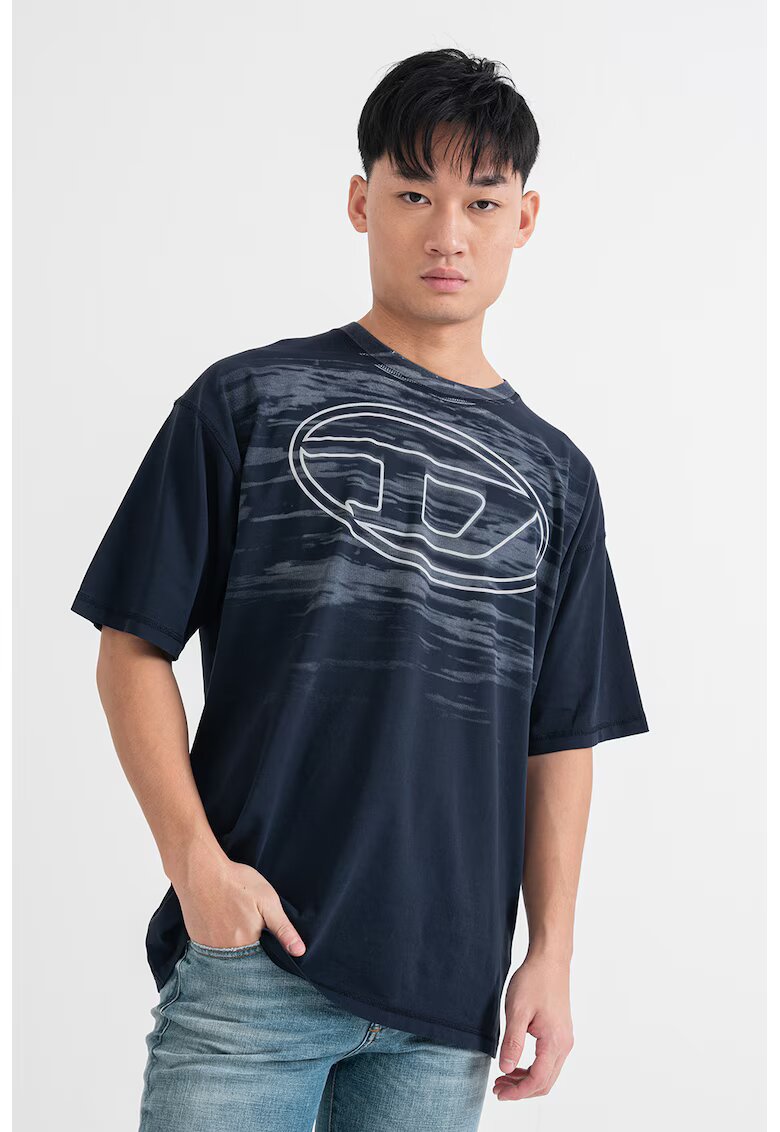 Diesel Tricou cu imprimeu logo si decolteu la baza gatului - Bleumarin