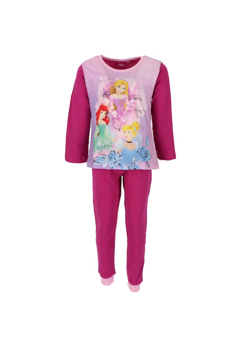 Disney Princess Pijama maneca lunga fete - bumbac - roz/mov - Printesele Disney 14956 - Fucsia