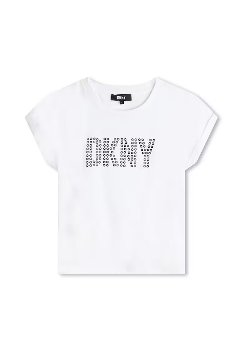 DKNY Tricou din bumbac cu decolteu la baza gatului - Alb