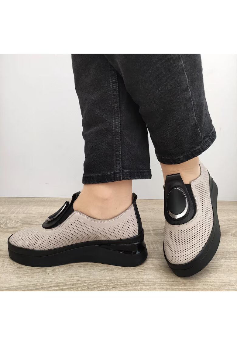 DOGATI Pantofi Casual Dama 2450-Z Bej Cu Negru - Bej - Bej