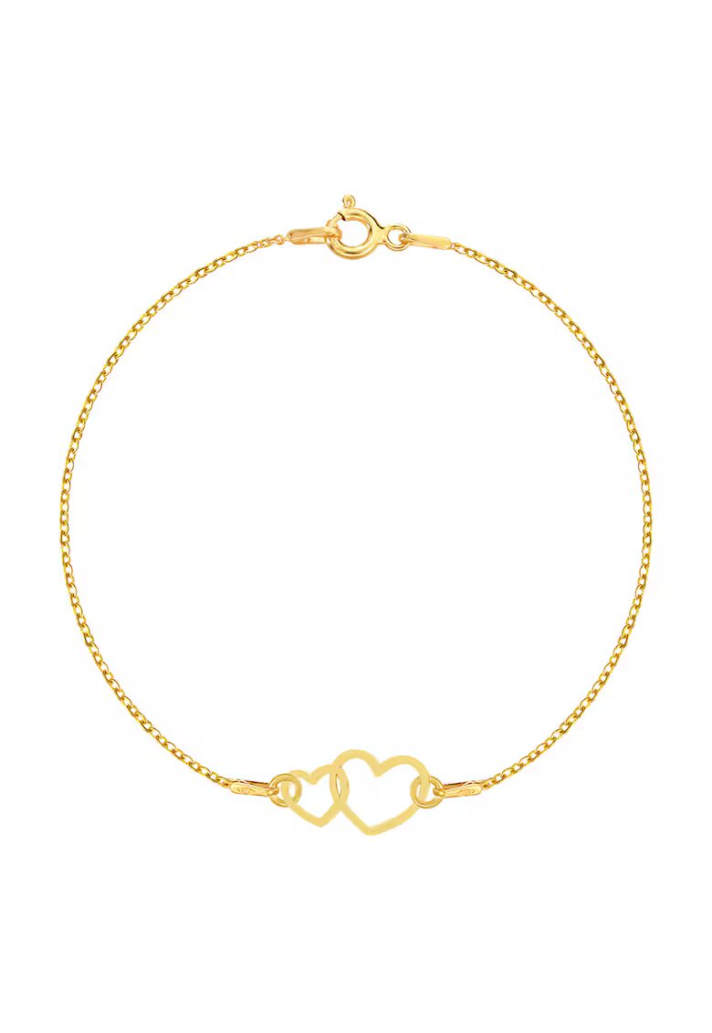 e-Crystal Bratara Aur 375 - 9K cu charm double heart-inima dubla - 18-19 CM
