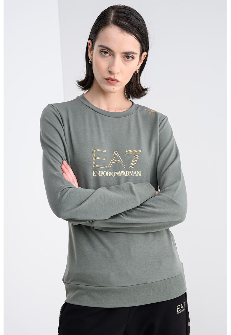 EA7 Bluza de trening cu aplicatii logo - Auriu/Verde feriga