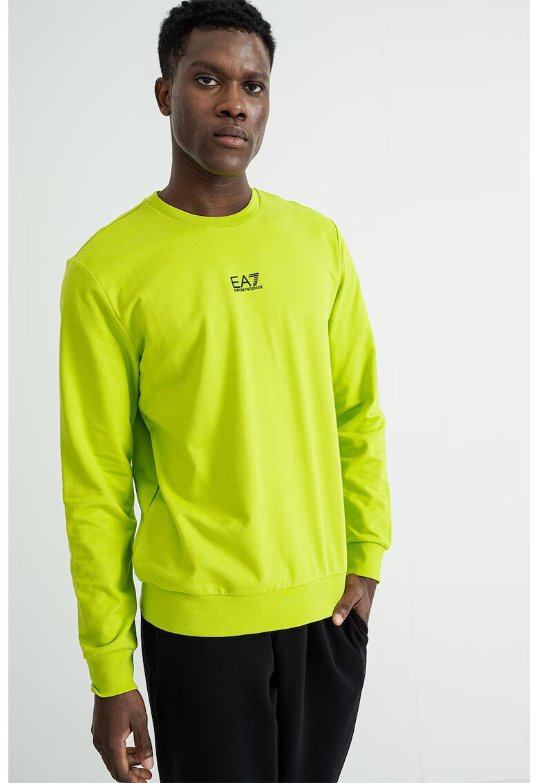 EA7 Bluza de trening cu detaliu logo si decolteu la baza gatului - Verde lime