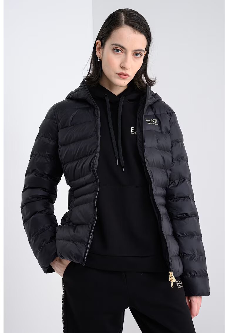 EA7 Geaca slim-fit cu vatelina - Negru stins/Alb murdar