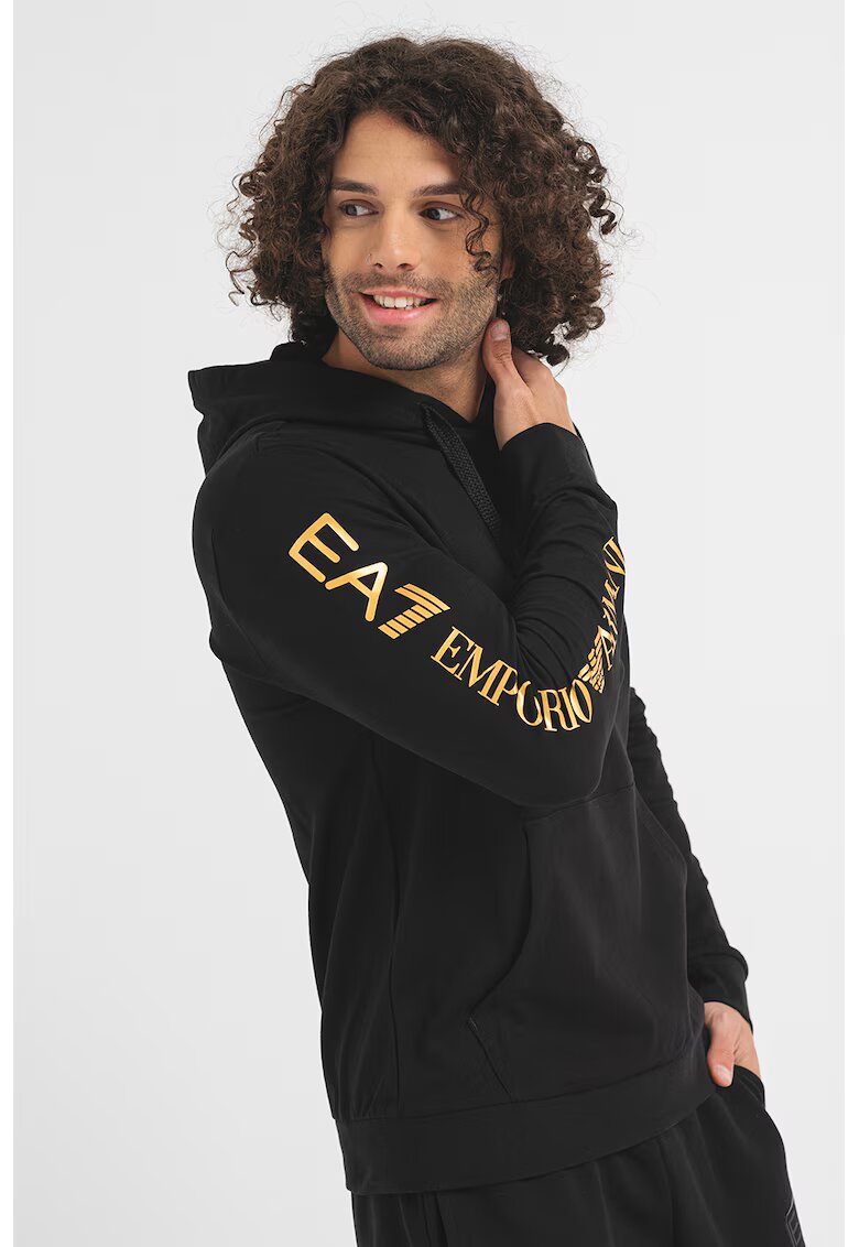 EA7 Hanorac de bumbac cu buzunar kangaroo - Auriu/Negru