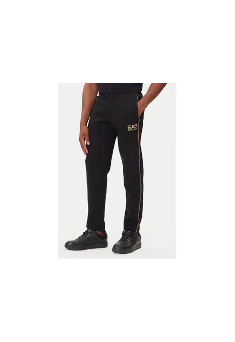 EA7 Pantaloni sport barbati - Emporio Armani negru - poliester/viscoza/elastan -
