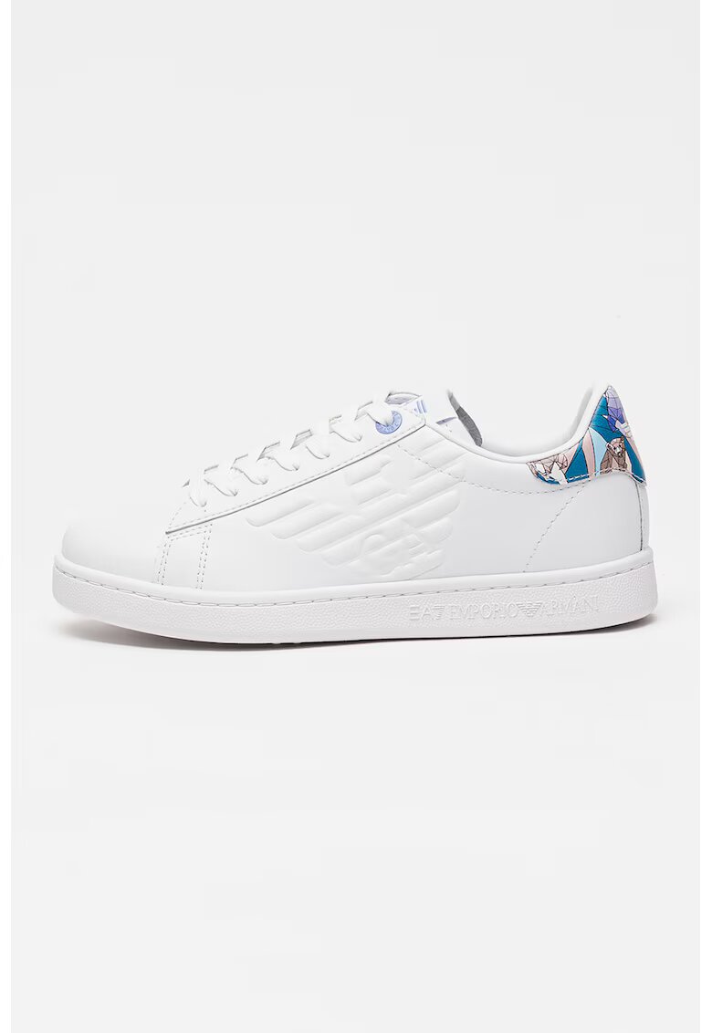 EA7 Pantofi spor unisex din piele cu monograma in relief - Alb optic