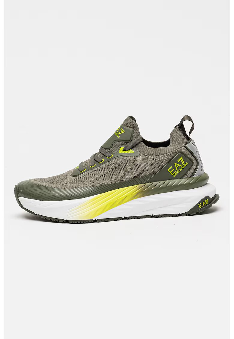 EA7 Pantofi sport slip-on cu insertii din plasa si model unisex - Verde